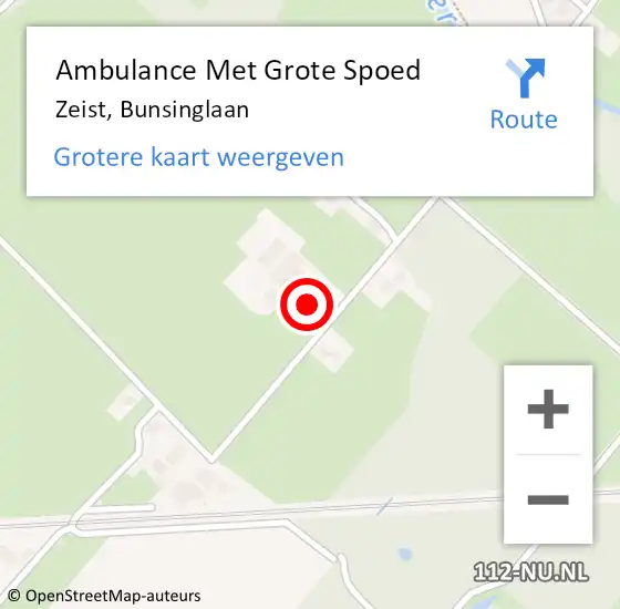 Locatie op kaart van de 112 melding: Ambulance Met Grote Spoed Naar Zeist, Bunsinglaan op 1 augustus 2018 10:51