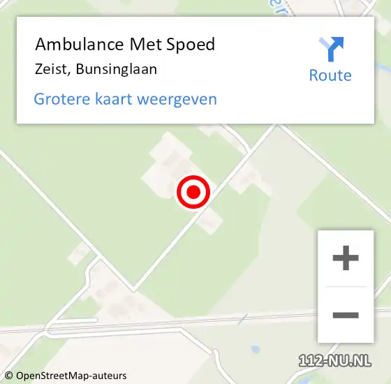 Locatie op kaart van de 112 melding: Ambulance Met Spoed Naar Zeist, Bunsinglaan op 1 augustus 2018 11:00