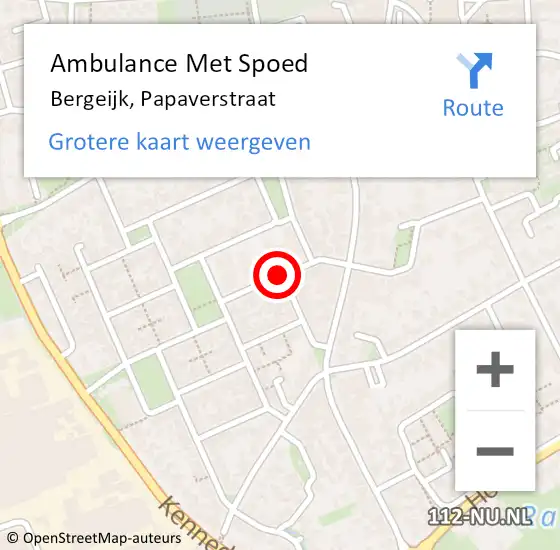 Locatie op kaart van de 112 melding: Ambulance Met Spoed Naar Bergeijk, Papaverstraat op 1 augustus 2018 11:01