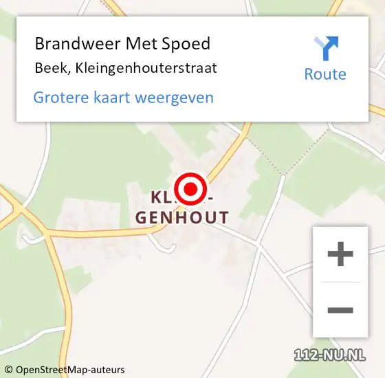 Locatie op kaart van de 112 melding: Brandweer Met Spoed Naar Beek, Kleingenhouterstraat op 1 augustus 2018 11:17