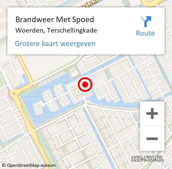 Locatie op kaart van de 112 melding: Brandweer Met Spoed Naar Woerden, Terschellingkade op 1 augustus 2018 11:21