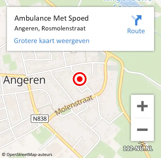 Locatie op kaart van de 112 melding: Ambulance Met Spoed Naar Angeren, Rosmolenstraat op 1 augustus 2018 11:40