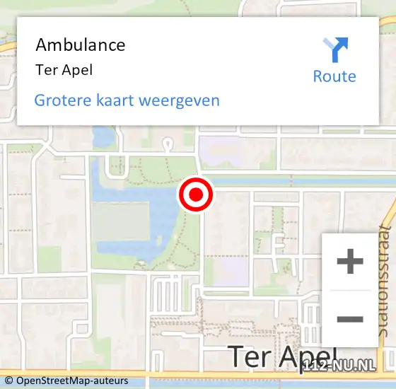 Locatie op kaart van de 112 melding: Ambulance Ter Apel op 1 augustus 2018 11:49