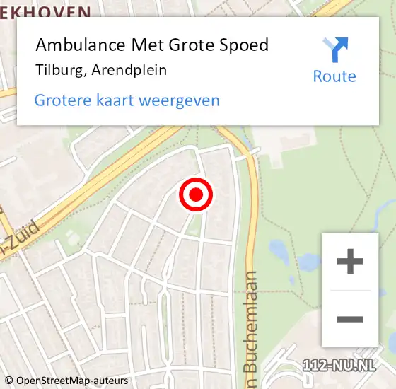 Locatie op kaart van de 112 melding: Ambulance Met Grote Spoed Naar Tilburg, Arendplein op 1 augustus 2018 11:50