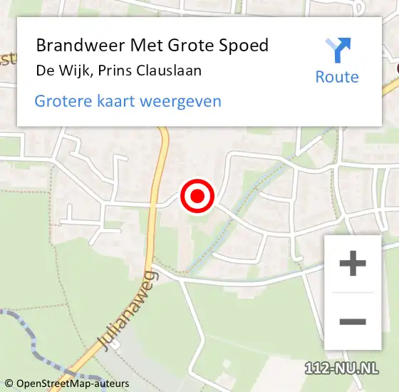 Locatie op kaart van de 112 melding: Brandweer Met Grote Spoed Naar De Wijk, Prins Clauslaan op 1 augustus 2018 11:59