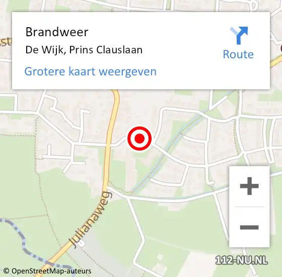 Locatie op kaart van de 112 melding: Brandweer De Wijk, Prins Clauslaan op 1 augustus 2018 12:01