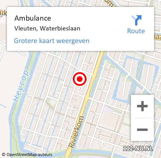 Locatie op kaart van de 112 melding: Ambulance Vleuten, Waterbieslaan op 1 augustus 2018 12:29