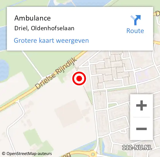 Locatie op kaart van de 112 melding: Ambulance Driel, Oldenhofselaan op 1 augustus 2018 12:31