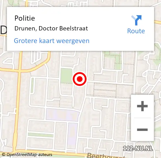 Locatie op kaart van de 112 melding: Politie Drunen, Doctor Beelstraat op 1 augustus 2018 12:42