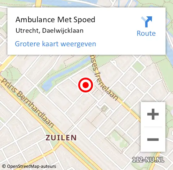 Locatie op kaart van de 112 melding: Ambulance Met Spoed Naar Utrecht, Daelwijcklaan op 1 augustus 2018 12:57