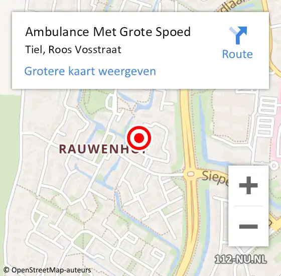 Locatie op kaart van de 112 melding: Ambulance Met Grote Spoed Naar Tiel, Roos Vosstraat op 1 augustus 2018 13:54