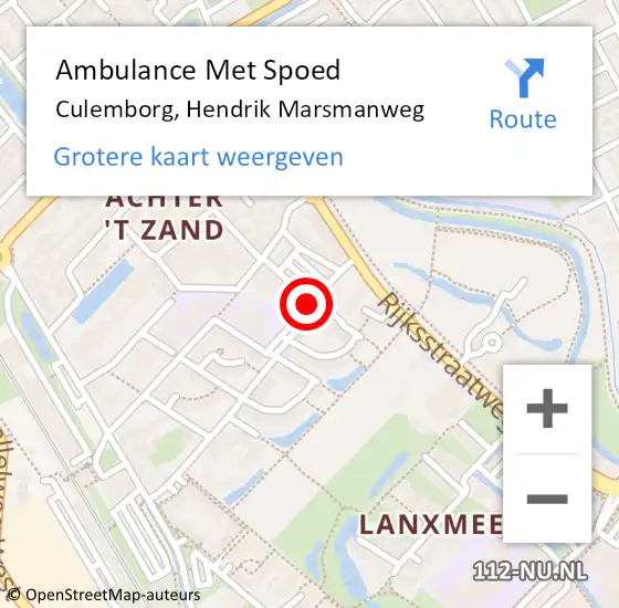 Locatie op kaart van de 112 melding: Ambulance Met Spoed Naar Culemborg, Hendrik Marsmanweg op 1 augustus 2018 14:09