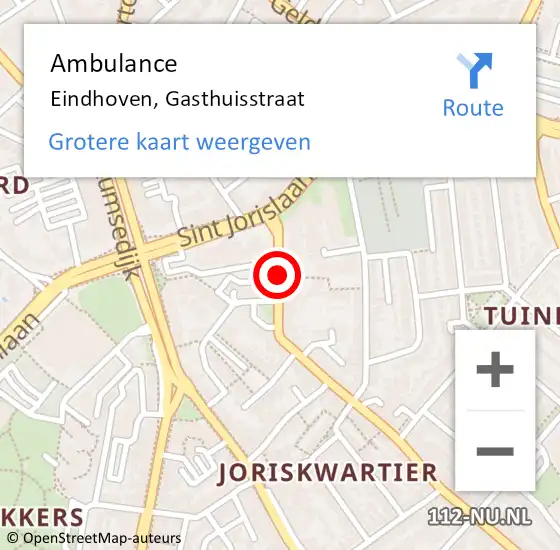 Locatie op kaart van de 112 melding: Ambulance Eindhoven, Gasthuisstraat op 1 augustus 2018 14:23