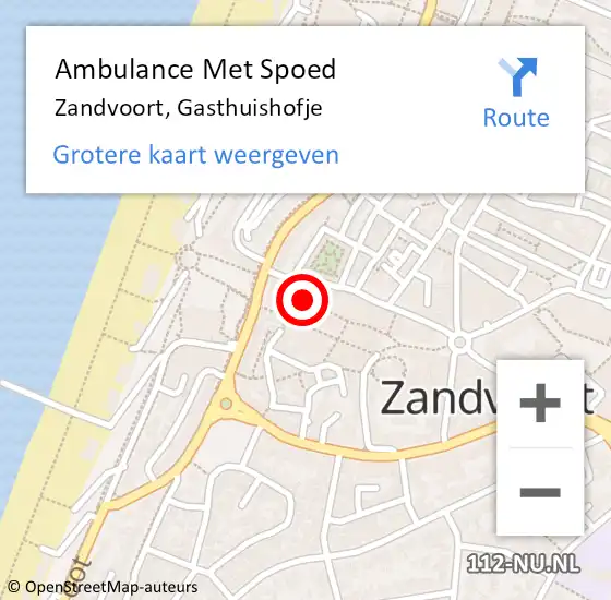 Locatie op kaart van de 112 melding: Ambulance Met Spoed Naar Zandvoort, Gasthuishofje op 1 augustus 2018 15:03