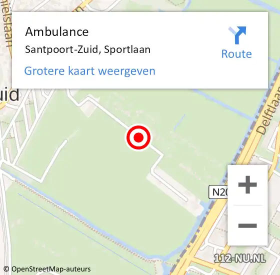 Locatie op kaart van de 112 melding: Ambulance Santpoort-Zuid, Sportlaan op 1 augustus 2018 15:26