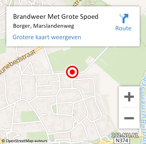 Locatie op kaart van de 112 melding: Brandweer Met Grote Spoed Naar Borger, Marslandenweg op 1 augustus 2018 15:30