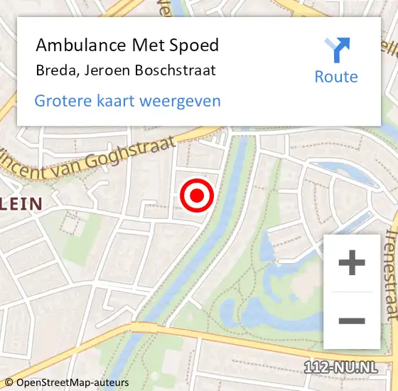 Locatie op kaart van de 112 melding: Ambulance Met Spoed Naar Breda, Jeroen Boschstraat op 1 augustus 2018 15:36