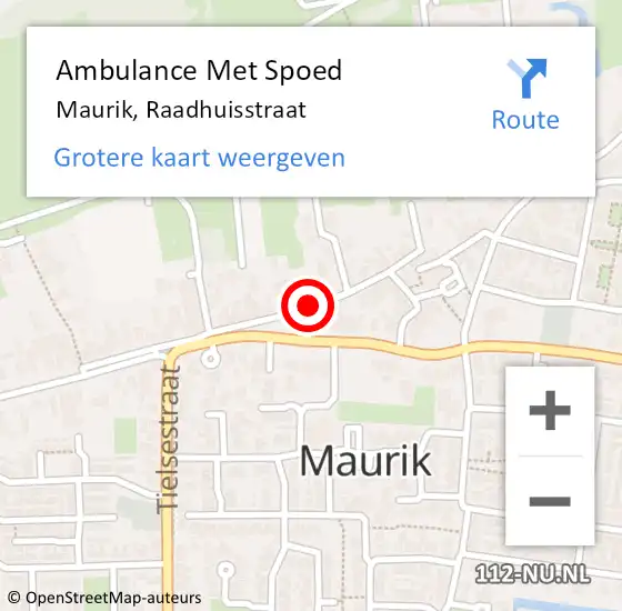 Locatie op kaart van de 112 melding: Ambulance Met Spoed Naar Maurik, Raadhuisstraat op 1 augustus 2018 15:40