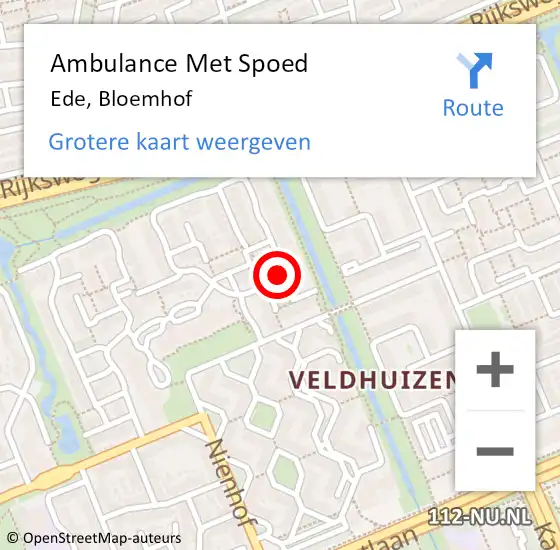 Locatie op kaart van de 112 melding: Ambulance Met Spoed Naar Ede, Bloemhof op 1 augustus 2018 16:54