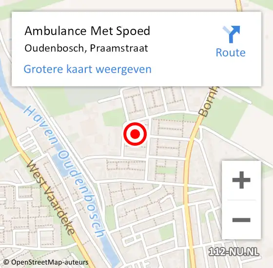 Locatie op kaart van de 112 melding: Ambulance Met Spoed Naar Oudenbosch, Praamstraat op 1 augustus 2018 17:04