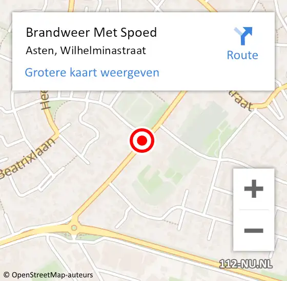 Locatie op kaart van de 112 melding: Brandweer Met Spoed Naar Asten, Wilhelminastraat op 1 augustus 2018 18:25