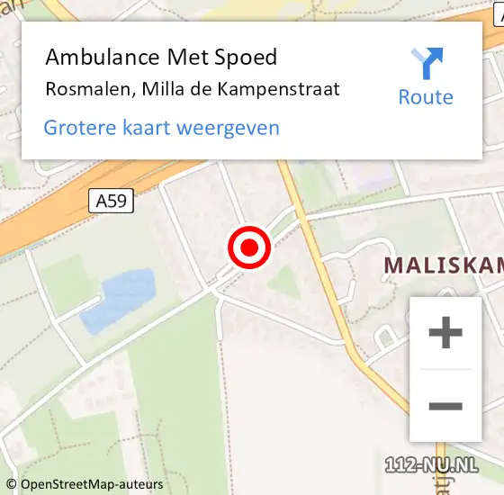 Locatie op kaart van de 112 melding: Ambulance Met Spoed Naar Rosmalen, Milla de Kampenstraat op 1 augustus 2018 18:34