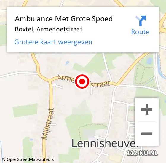 Locatie op kaart van de 112 melding: Ambulance Met Grote Spoed Naar Boxtel, Armehoefstraat op 1 augustus 2018 18:45