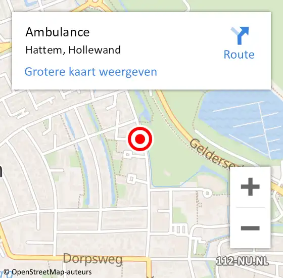 Locatie op kaart van de 112 melding: Ambulance Hattem, Hollewand op 1 augustus 2018 19:53