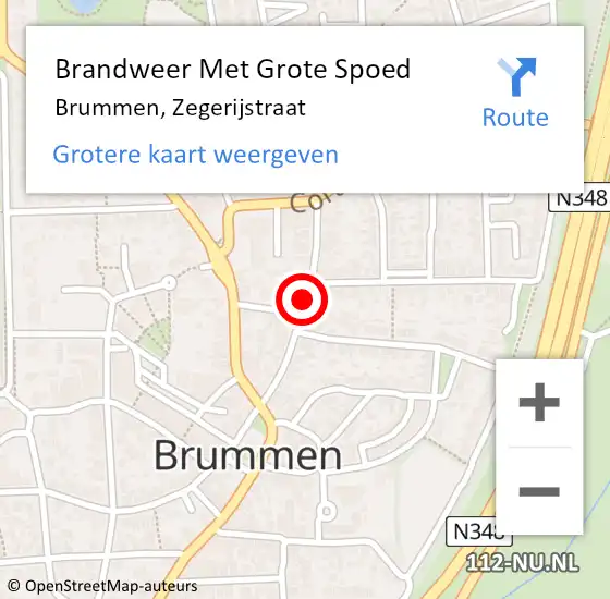 Locatie op kaart van de 112 melding: Brandweer Met Grote Spoed Naar Brummen, Zegerijstraat op 1 augustus 2018 20:33