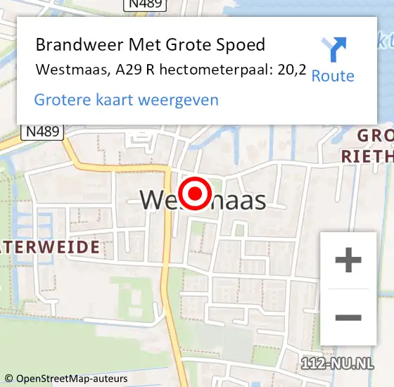 Locatie op kaart van de 112 melding: Brandweer Met Grote Spoed Naar Westmaas, A29 R hectometerpaal: 20,2 op 4 maart 2014 19:40