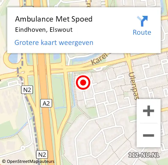 Locatie op kaart van de 112 melding: Ambulance Met Spoed Naar Eindhoven, Elswout op 1 augustus 2018 21:48