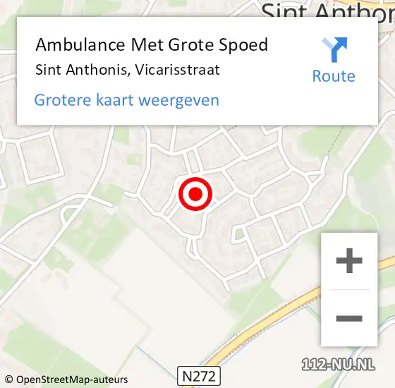 Locatie op kaart van de 112 melding: Ambulance Met Grote Spoed Naar Sint Anthonis, Vicarisstraat op 1 augustus 2018 22:21