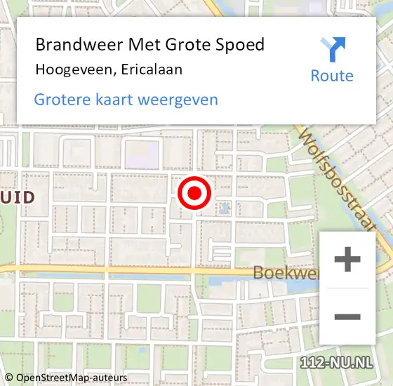 Locatie op kaart van de 112 melding: Brandweer Met Grote Spoed Naar Hoogeveen, Ericalaan op 1 augustus 2018 23:31