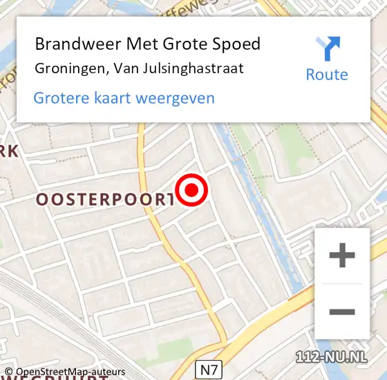 Locatie op kaart van de 112 melding: Brandweer Met Grote Spoed Naar Groningen, Van Julsinghastraat op 1 augustus 2018 23:34