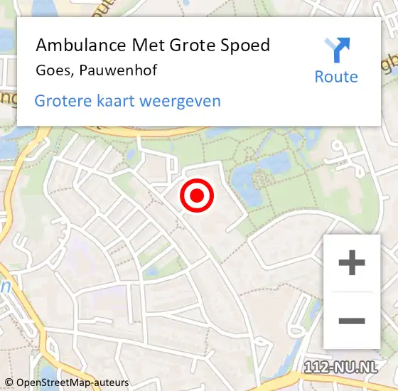 Locatie op kaart van de 112 melding: Ambulance Met Grote Spoed Naar Goes, Pauwenhof op 2 augustus 2018 02:45