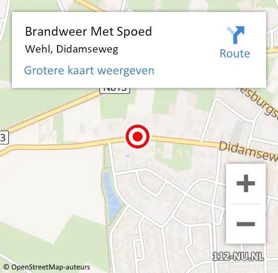 Locatie op kaart van de 112 melding: Brandweer Met Spoed Naar Wehl, Didamseweg op 2 augustus 2018 04:43