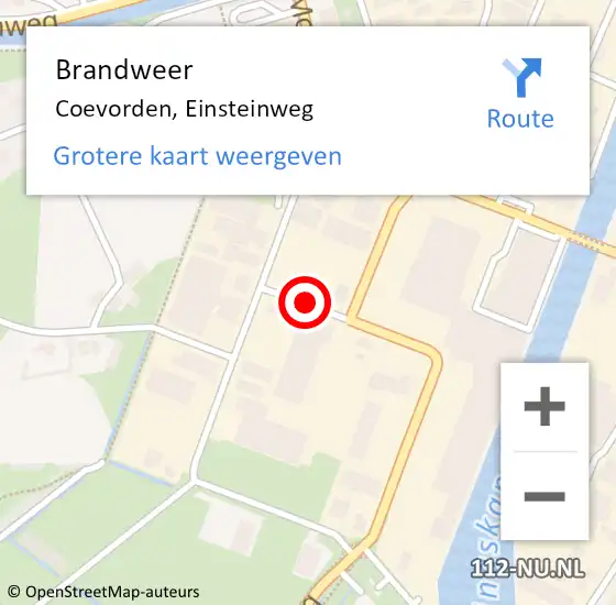 Locatie op kaart van de 112 melding: Brandweer Coevorden, Einsteinweg op 2 augustus 2018 07:25