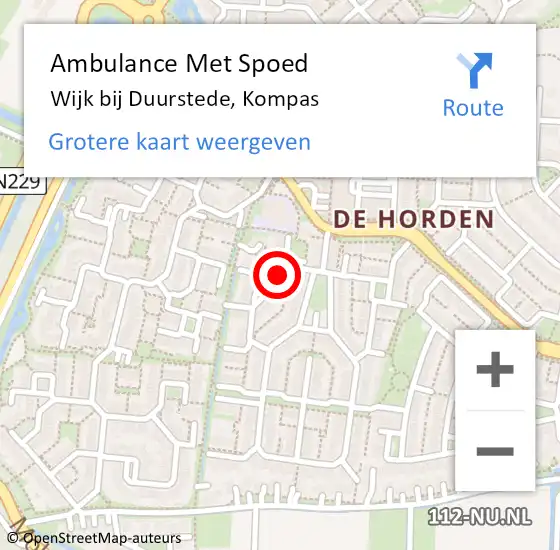 Locatie op kaart van de 112 melding: Ambulance Met Spoed Naar Wijk bij Duurstede, Kompas op 2 augustus 2018 07:38