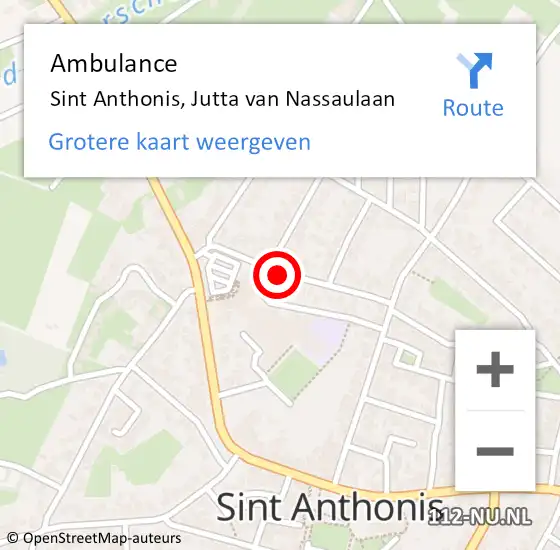 Locatie op kaart van de 112 melding: Ambulance Sint Anthonis, Jutta van Nassaulaan op 2 augustus 2018 08:00