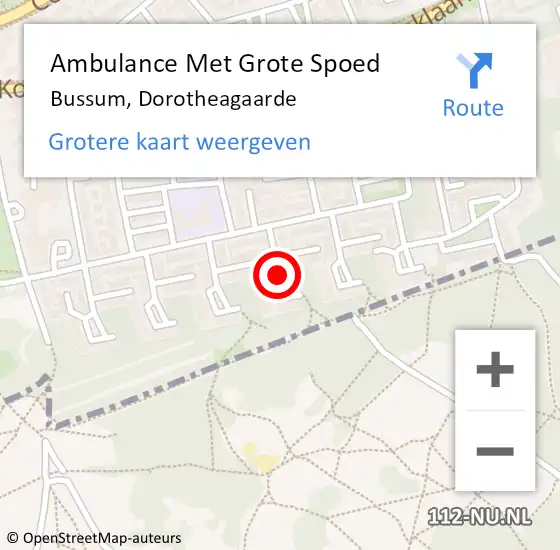 Locatie op kaart van de 112 melding: Ambulance Met Grote Spoed Naar Bussum, Dorotheagaarde op 2 augustus 2018 08:14
