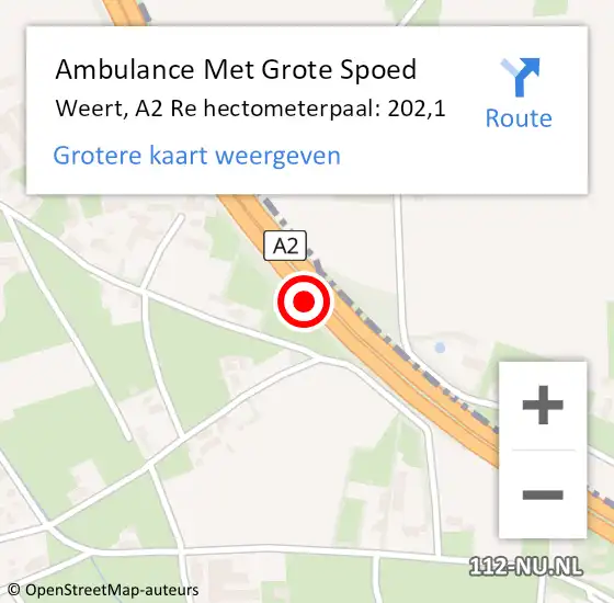 Locatie op kaart van de 112 melding: Ambulance Met Grote Spoed Naar Weert, A2 Re hectometerpaal: 202,1 op 2 augustus 2018 08:19