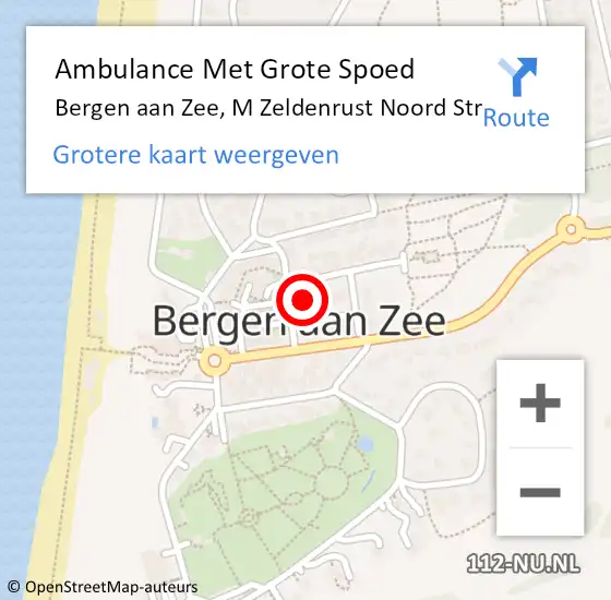 Locatie op kaart van de 112 melding: Ambulance Met Grote Spoed Naar Bergen aan Zee, M Zeldenrust Noord Str op 2 augustus 2018 08:28