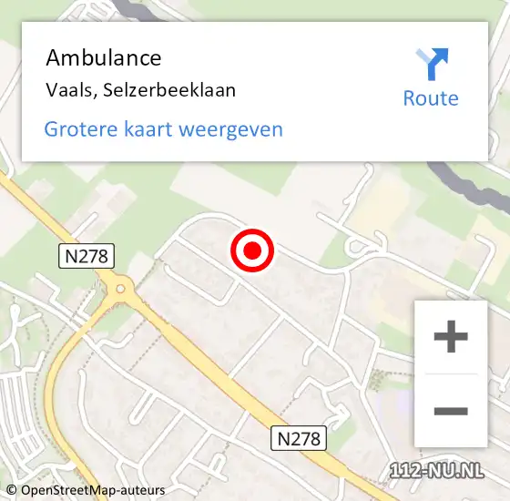 Locatie op kaart van de 112 melding: Ambulance Vaals, Selzerbeeklaan op 4 maart 2014 20:11