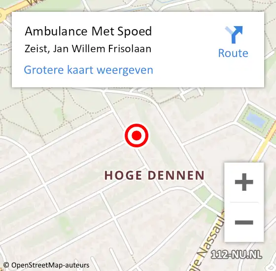 Locatie op kaart van de 112 melding: Ambulance Met Spoed Naar Zeist, Jan Willem Frisolaan op 2 augustus 2018 09:48