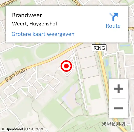 Locatie op kaart van de 112 melding: Brandweer Weert, Huygenshof op 2 augustus 2018 10:42