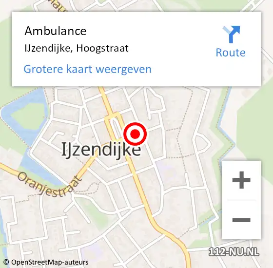 Locatie op kaart van de 112 melding: Ambulance IJzendijke, Hoogstraat op 2 augustus 2018 11:23