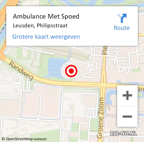 Locatie op kaart van de 112 melding: Ambulance Met Spoed Naar Leusden, Philipsstraat op 2 augustus 2018 11:23