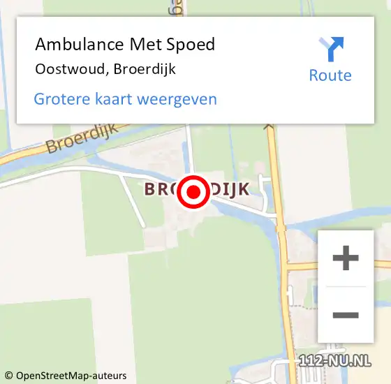 Locatie op kaart van de 112 melding: Ambulance Met Spoed Naar Oostwoud, Broerdijk op 2 augustus 2018 12:33