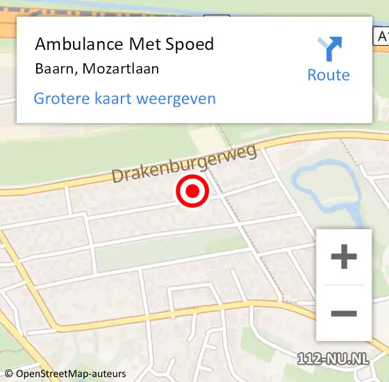 Locatie op kaart van de 112 melding: Ambulance Met Spoed Naar Baarn, Mozartlaan op 4 maart 2014 20:45