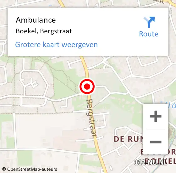 Locatie op kaart van de 112 melding: Ambulance Boekel, Bergstraat op 2 augustus 2018 12:52